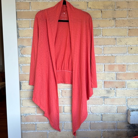 Velvet Tops - Velvet by Graham and Spencer Vintage Slub Coral Open Front Cardigan